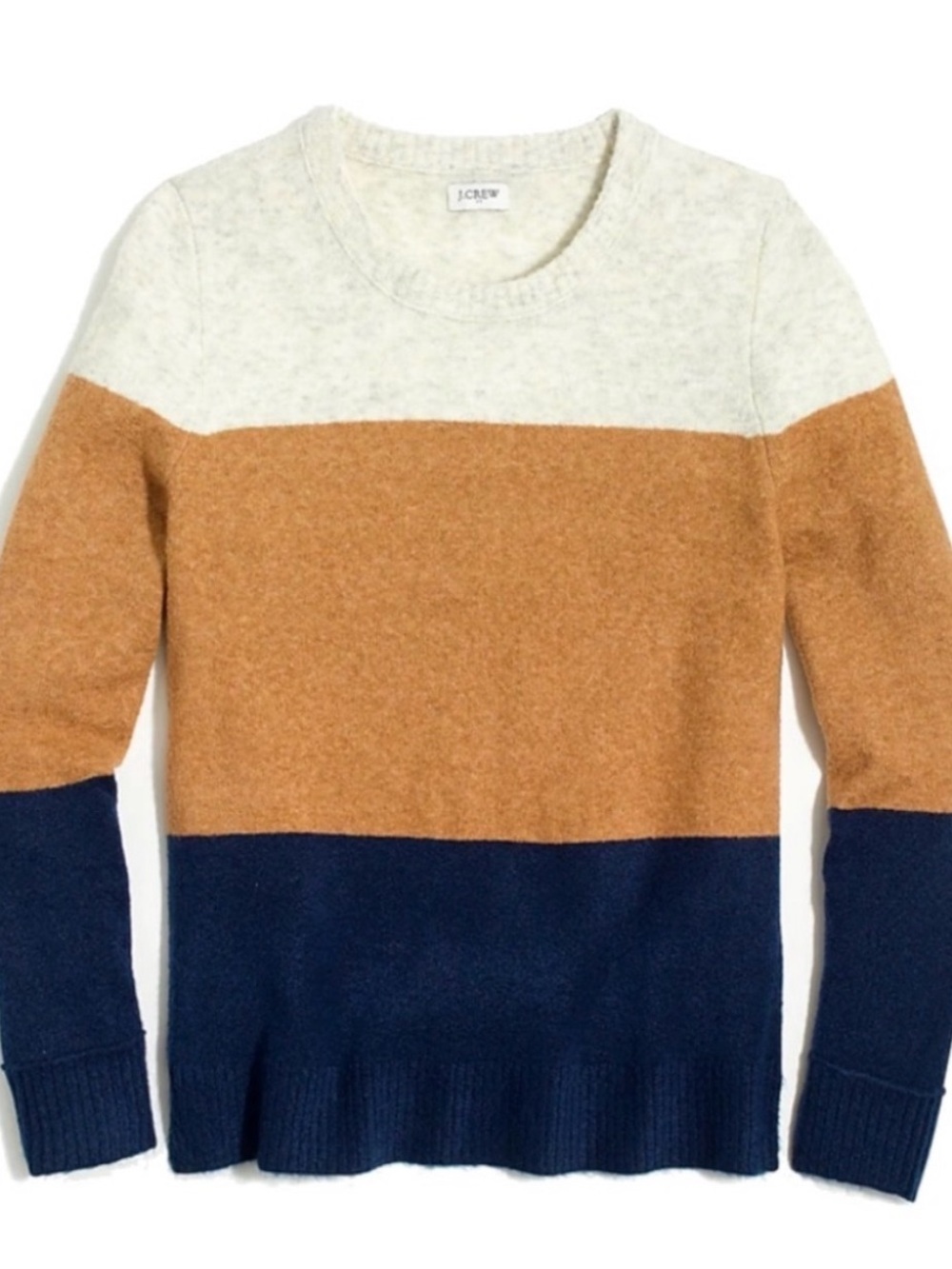 J.CREW Colorblock Knit Pullover Sweater Beige Brown Navy Wool Woman’s Size S